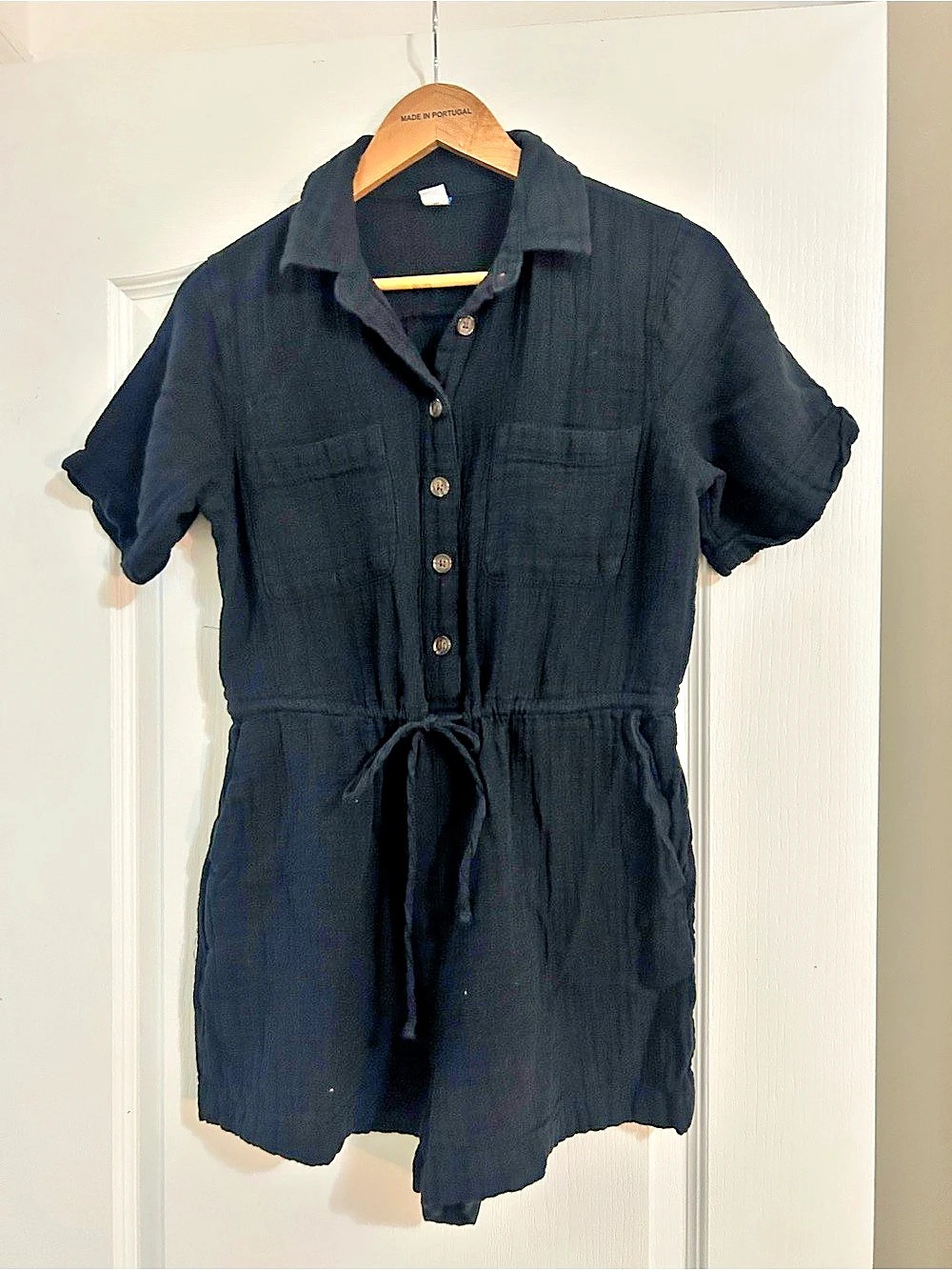 Old Navy Crinkle Gauze Button-Down Romper Black